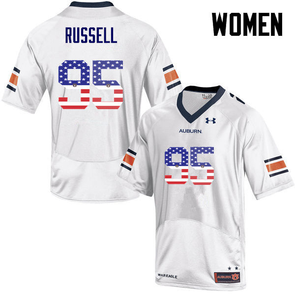 Women #95 Dontavius Russell Auburn Tigers USA Flag Fashion College Football Jerseys-White - Click Image to Close